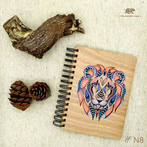 Ξύλινο Σημειωματάριο Λιοντάρι (Wooden Notebook Lion) 14,5cm x 20cm - δώρο, δώρα για άντρες, δώρα γενεθλίων, δώρα για αγόρια, τετράδια & σημειωματάρια - 2