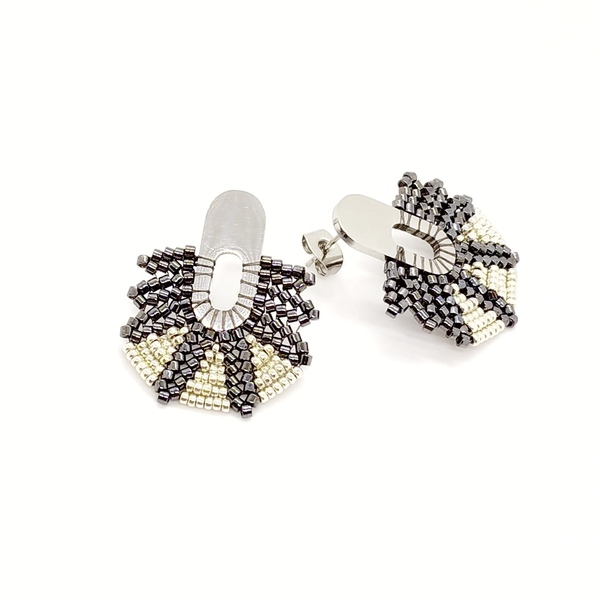 Καρφωτά σκουλαρίκια (stud earrings) από γνήσιες χάντρες Miyuki - miyuki delica, κοντά, καρφωτά, ατσάλι