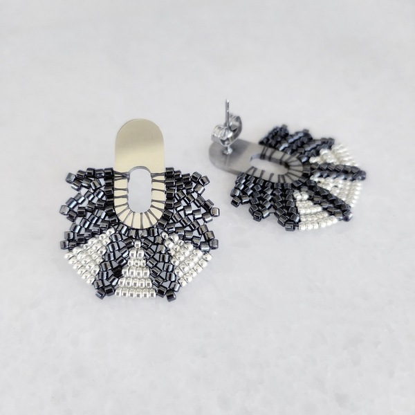Καρφωτά σκουλαρίκια (stud earrings) από γνήσιες χάντρες Miyuki - miyuki delica, κοντά, καρφωτά, ατσάλι - 5