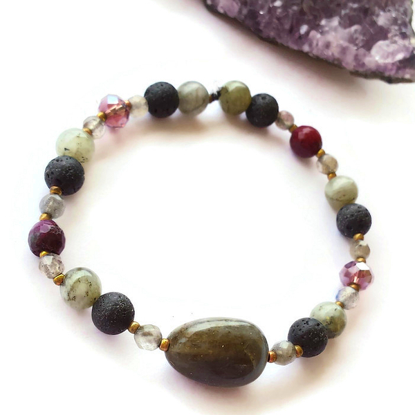 Change - Βραχιόλι με ημιπολύτιμες πέτρες με ιρριδισμό - boho, bracelet, αυξομειούμενα