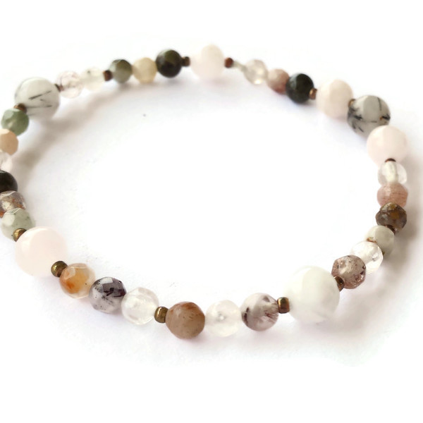 Lightwork - Βραχιόλι λευκό με ημιπολύτιμες πέτρες - bracelet, αυξομειούμενα
