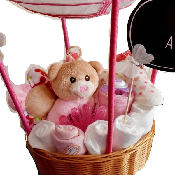 Pink Air Balloon - κορίτσι, δώρα για βάπτιση, σετ δώρου, δώρο γέννησης, diaper cake - 2