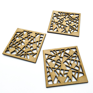 Ξύλινα Σουβέρ σε Τετράγωνο σχήμα, Laser cut (Σετ 6 τμχ + βάση, 9cm x 9cm) - ξύλο, σουβέρ, χειροποίητα, είδη σερβιρίσματος, ξύλινα σουβέρ