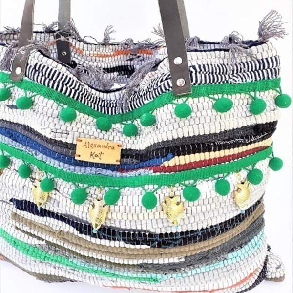 BOHEMIAN τσάντα θαλάσσης "ΚΟΥΡΕΛΟΥ" με δερμάτινα λουριά - δέρμα, ύφασμα, ώμου, μεγάλες, θαλάσσης, φθηνές