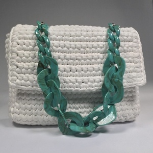 Chanel πλεκτή τσάντα με κοκκάλινο χερούλι - clutch, crochet, πλεκτές τσάντες, μικρές