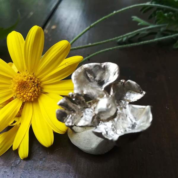 Δαχτυλίδι λουλούδι από ασήμι 925 - μοναδικό κομμάτι - ασήμι, λουλούδι, σταθερά, μεγάλα - 4