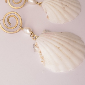 shell earrings - ορείχαλκος, κοχύλι, μακριά, boho, κρεμαστά