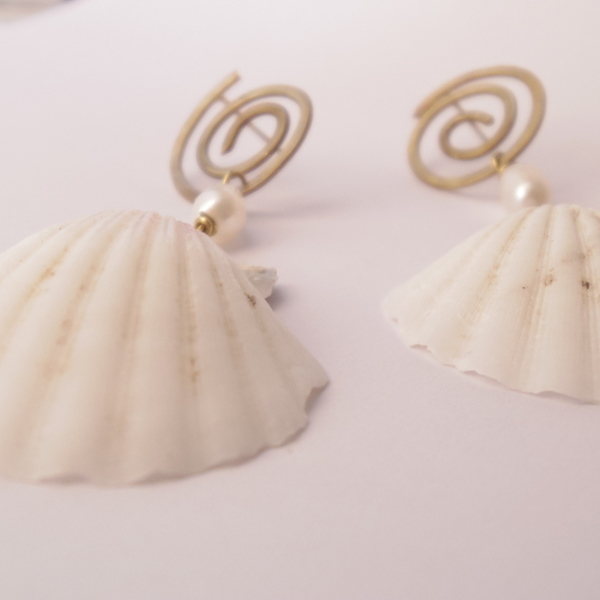 shell earrings - ορείχαλκος, κοχύλι, μακριά, boho, κρεμαστά - 4