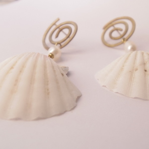 shell earrings - ορείχαλκος, κοχύλι, μακριά, boho, κρεμαστά - 4