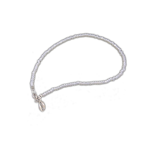 Βραχιολακι ποδιού με ψιλές κρυστάλλινες opal λευκές χάντρες 1mm και ρεμαστό κοχυλάκι , διαθέσιμο σε χρώματα - χάντρες, σταθερά, ποδιού, φθηνά - 5