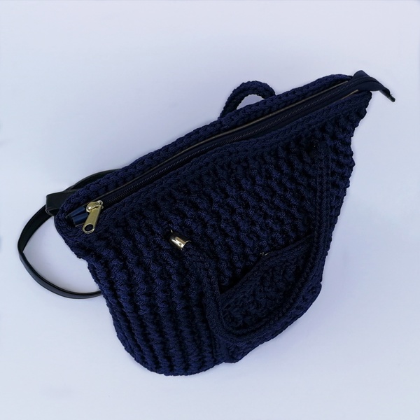 "Amversa" μπλε τσάντα 2σε1 - πλάτης, μεγάλες, all day, πλεκτές τσάντες - 3