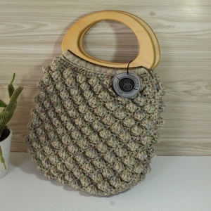 Τσάντα χειρός με ξύλινα χερούλια - ξύλο, μεγάλες, χειρός, πλεκτές τσάντες