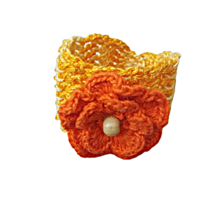 πλεκτό βραχιόλι λουλούδι πορτοκαλί ανοιξιάτικο μανσέτο - φαρδιά