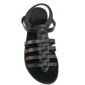 Γυναικεία σανδάλια gladiator - δέρμα, μαύρα, boho, φλατ, ankle strap - 4