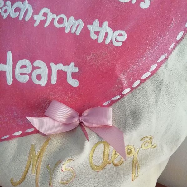 Δώρο για την δασκάλα - Πάνινη τσάντα ζωγραφισμένη με καρδιά - ώμου, πάνινες τσάντες, φθηνές - 4