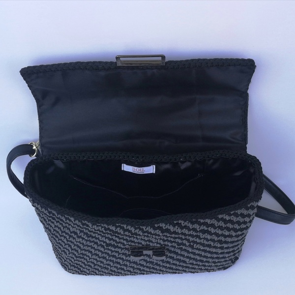 "Lina" μαύρη - γκρι τσάντα τύπου ταχυδρόμου - χιαστί, πλεκτές τσάντες - 3