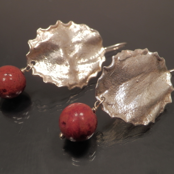 σκουλαρικι απο ασημι 925 με μηλοκοραλο - ασήμι, πέτρες, μακριά, κρεμαστά - 3