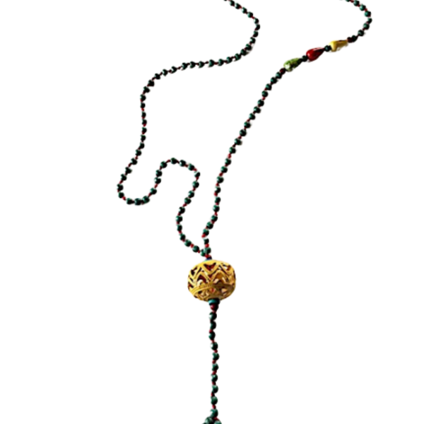 Χειροποίητο κολιέ με πολύχρωμους χαολίτες και στρογγυλό μεταλλικό στοιχείο - ημιπολύτιμες πέτρες, μακριά, ροζάριο - 4