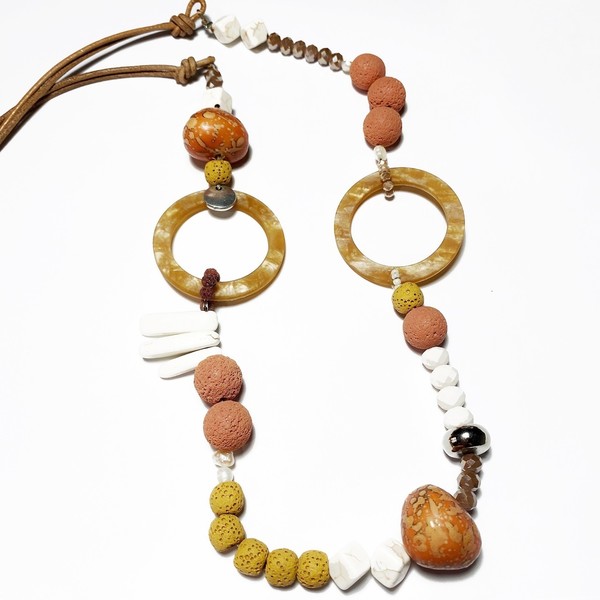 Earth tone long necklace - ημιπολύτιμες πέτρες, χάντρες, μακριά
