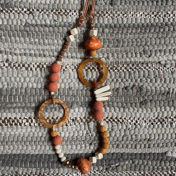 Earth tone long necklace - ημιπολύτιμες πέτρες, χάντρες, μακριά - 5