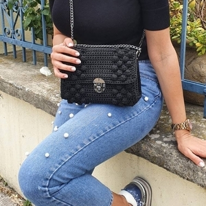 Black Bubble Bag - χιαστί, crochet, πλεκτή, μικρές - 5