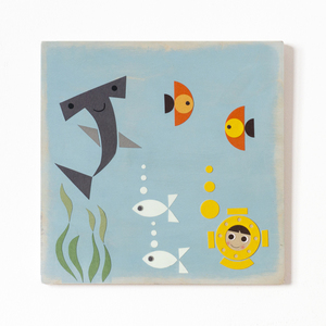 Ο βυθός της θάλασσας, ξύλινο διακοσμητικό κάδρο, 24x24 εκ - αγόρι, παιδικοί πίνακες