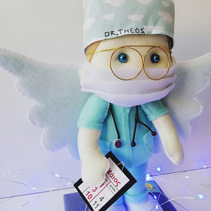 Πρωτότυπο δώρο για γιατρό,μαία,γυναικολόγο,χειροποίητη κούκλα 27 εκ. με όνομα ,γιατρός-άγγελος - ύφασμα, personalised, πρωτότυπα δώρα, δώρο για γιατρό - 5