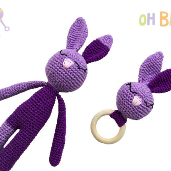 Baby Purple Set - κορίτσι, λαγουδάκι, amigurumi, μασητικό, σετ δώρου - 3