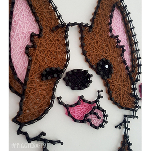 Ξύλινο καδράκι με καρφιά & κλωστές "Corgi" 20x20cm - πίνακες & κάδρα, διακόσμηση, για παιδιά - 3