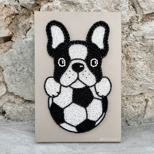 Κάδρο με καρφιά & κλωστές "Σκυλάκι με μπάλα" 30x20cm - πίνακες & κάδρα, διακόσμηση, ποδόσφαιρο - 4