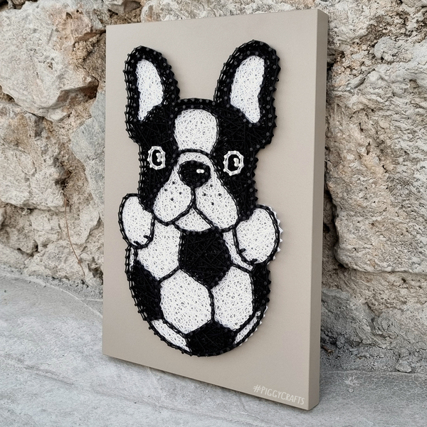 Κάδρο με καρφιά & κλωστές "Σκυλάκι με μπάλα" 30x20cm - πίνακες & κάδρα, διακόσμηση, ποδόσφαιρο - 3