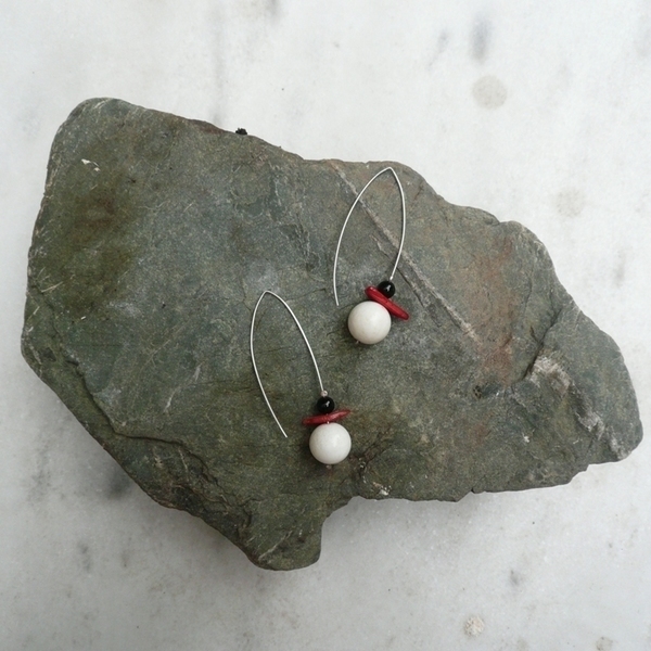 ασημένια σκουλαρίκια με ημιπολύτιμες πέτρες - ασήμι, ημιπολύτιμες πέτρες, κοράλλι, κρεμαστά