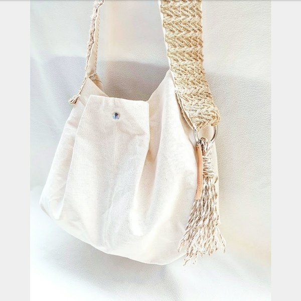 Τσάντα λευκή boho για τη θάλασσα ή την πόλη - ώμου, μεγάλες, πλενόμενο, φθηνές