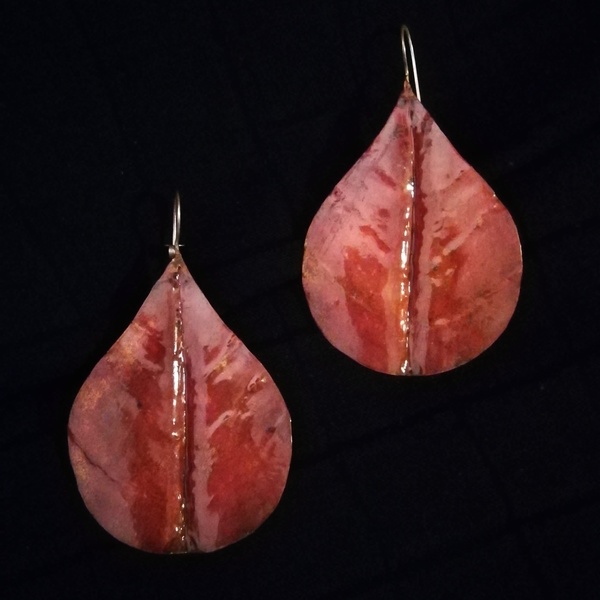 Boho σκουλαρίκια μεγάλα κόκκινα φύλλα - χαλκός, boho, κρεμαστά, μεγάλα - 3