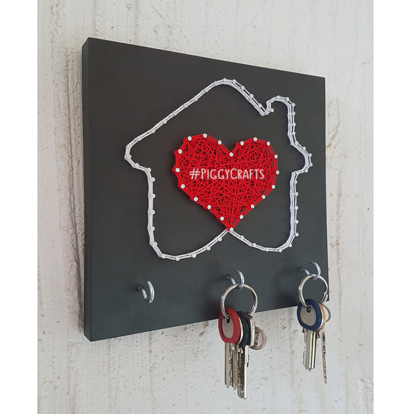 Mini κλειδοθήκη από μοριοσανίδα "Σπιτάκι" - καρδιά, διακόσμηση, κλειδί, κλειδοθήκες - 2