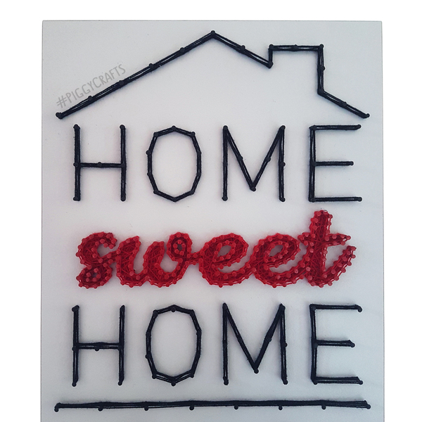 Κλειδοθήκη με καρφιά & κλωστές "Home Sweet Home" 30x20cm - δώρο, κλειδί, κλειδοθήκες - 3