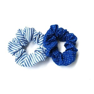 Σετ μπλε υφασμάτινα λαστιχάκια για τα μαλλιά - ύφασμα, πουά, χειροποίητα, λαστιχάκια μαλλιών