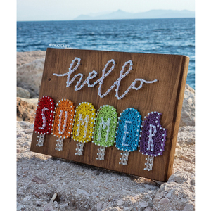 Ξύλινο κάδρο με καρφιά & κλωστές "Hello Summer" 30x20cm - ξύλο, πίνακες & κάδρα - 2