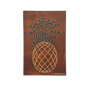 Ξύλινο κάδρο με καρφιά & κλωστές "Pineapple" 30x20cm - ξύλο, πίνακες & κάδρα, ξύλινα διακοσμητικά τοίχου