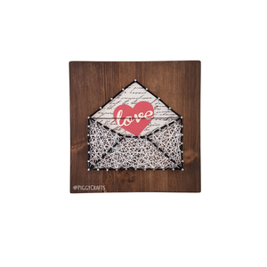 Ξύλινο καδράκι με καρφιά & κλωστές "Love Letter" 20x20cm - ξύλο, διακοσμητικά, δώρα αγίου βαλεντίνου