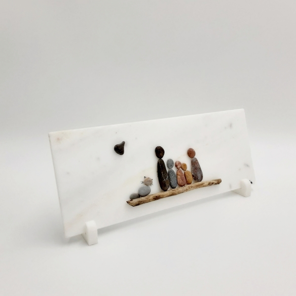 Μάρμαρο διακοσμητικό με παράσταση από βότσαλα (25x10cm) - πέτρα, δώρα γάμου, δώρα επετείου, διακοσμητικά, ιδεά για δώρο - 3