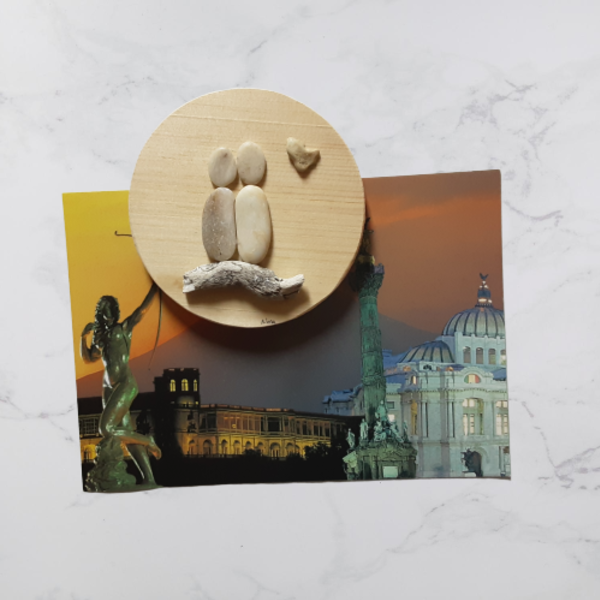 Ξύλινο μαγνητάκι με παράσταση από βότσαλα, ζευγάρι (9cm) - ξύλο, χειροποίητα, δώρα επετείου, διακοσμητικά, ιδεά για δώρο, αγ. βαλεντίνου - 3