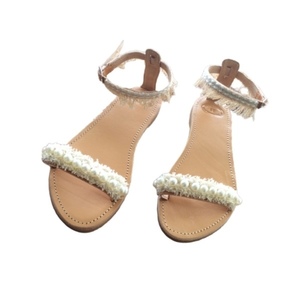 Δερμάτινα σανδάλια Boho pearls - δέρμα, πέρλες, νυφικά, φλατ, ankle strap