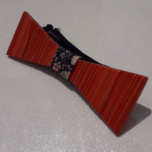 Ξύλινο κόκκινο παπιγιόν με φλοράλ ύφασμα - ξύλο - 3