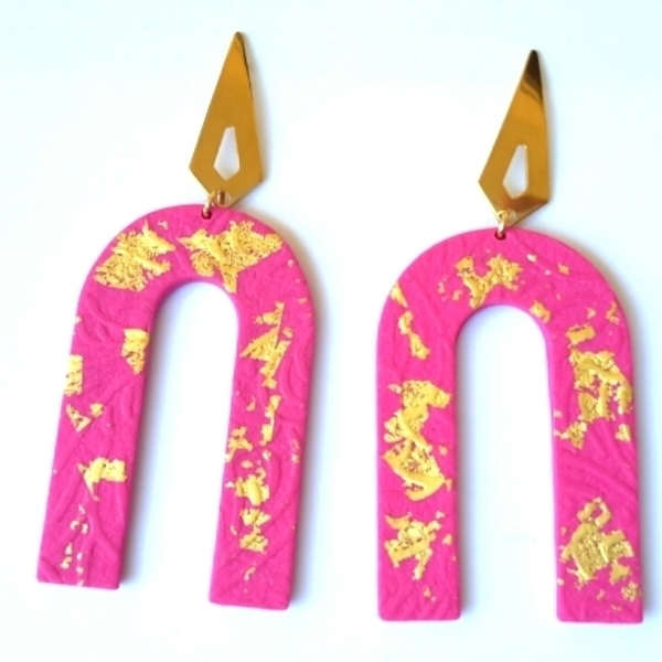 Arch Earrings, Polymer Clay Earrings - επιχρυσωμένα, πηλός, ατσάλι, κρεμαστά, μεγάλα