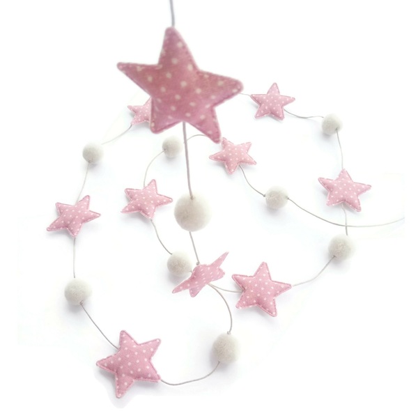 Διακοσμητική Γιρλάντα με Πον Πον και Υφασμάτινα Ροζ Αστέρια 2.5m - κορίτσι, αστέρι, διακόσμηση, γιρλάντες, pom pom