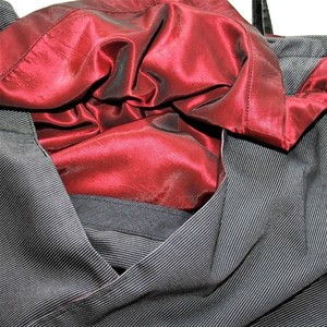 Τσάντα ώμου origami, μαύρη-ριγωτή υφασμάτινη φοδραρισμένη με ταφτά - ύφασμα, μοναδικό, ώμου, χειροποίητα - 4