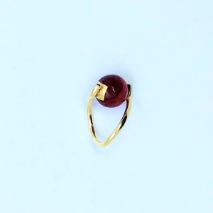 Κόκκινη χάντρα δεμένη σε ασημένιο επίχρυσο χειροποίητο δαχτυλίδι. - ημιπολύτιμες πέτρες, επιχρυσωμένα, ασήμι 925, σταθερά, δώρα για γυναίκες - 3