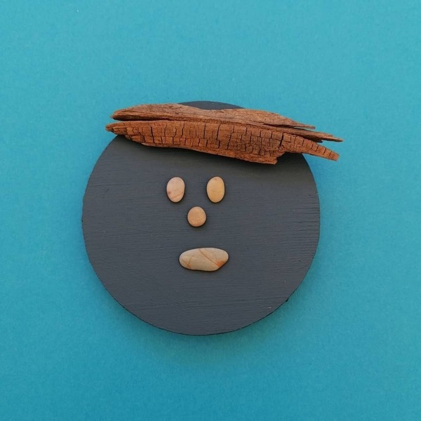Ξύλινο μαγνητάκι με παράσταση από βότσαλα, φατσούλα (9cm) - ξύλο, αγόρι, δώρα γενεθλίων, ιδεά για δώρο, μαγνητάκια ψυγείου - 3