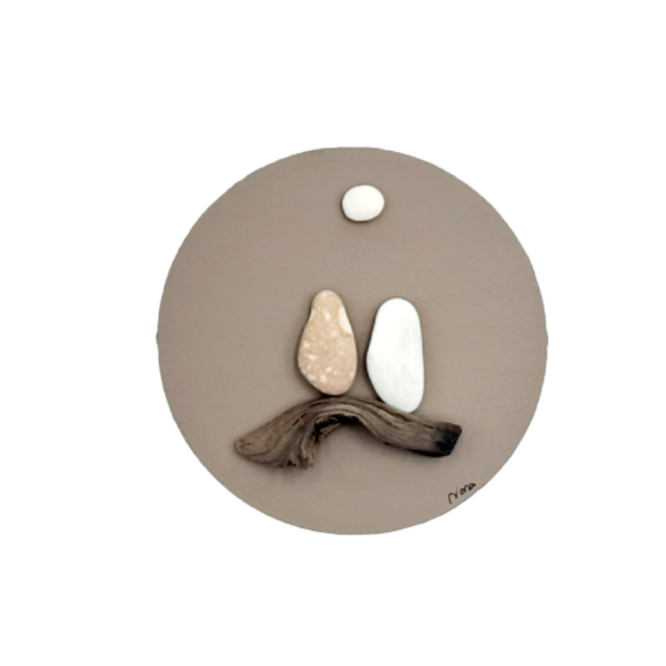 Ξύλινο μαγνητάκι με παράσταση από βότσαλα, love birds (9cm) - ξύλο, δώρα γενεθλίων, διακοσμητικά, ιδεά για δώρο, μαγνητάκια ψυγείου